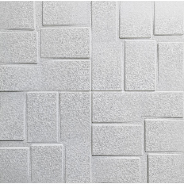 Dundee Deco Falkirk Jura II 1/3 in. 28 in. x 28 in. Peel and Stick Off White Cream Rectangles PE Foam Decorative Wall Paneling