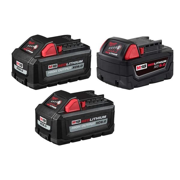 M18 18V Lith-Ion High Output (2) 6. 0Ah Battery Pack w/ (1) 5.0 Ah Battery