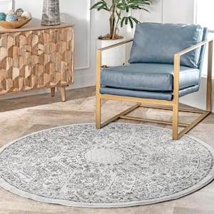 Minta Modern Persian 5 ft. Gray Round Rug