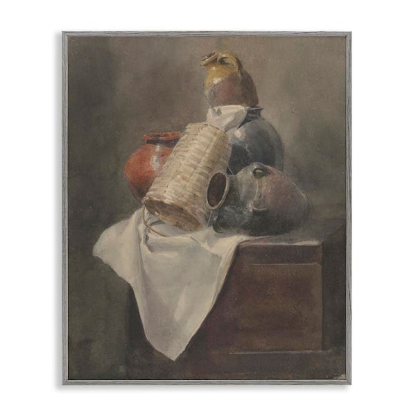 Stupell Industries Muted Vases Still Life by Peter Dewint Gray Framed Typography Giclee Art Print 20 in. x 16 in.