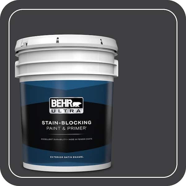 BEHR ULTRA 5 gal. #ECC-10-2 Jet Black Satin Enamel Exterior Paint & Primer