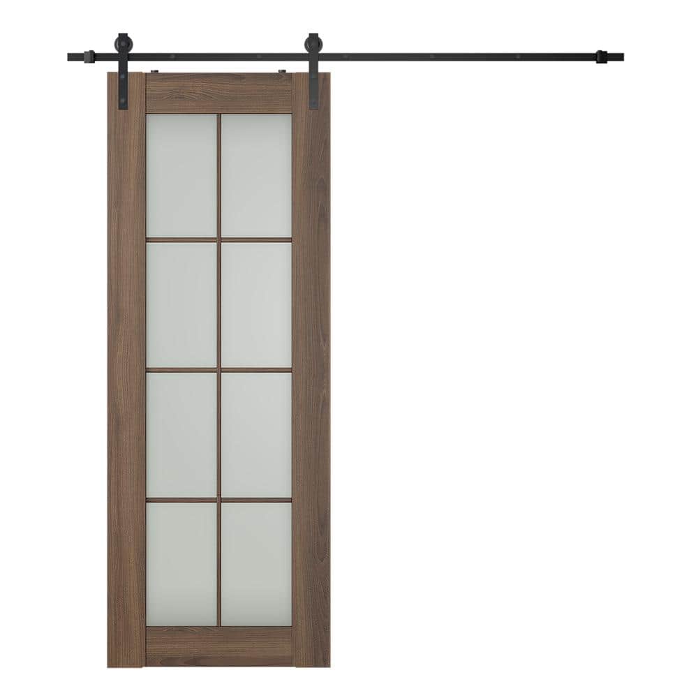 Vona 8-Lite 30 in. x 96 in. Frosted Glass Pecan Nutwood Finished Composite Core Wood Sliding Barn Door with Hardware Kit price history on PriceWatchPro