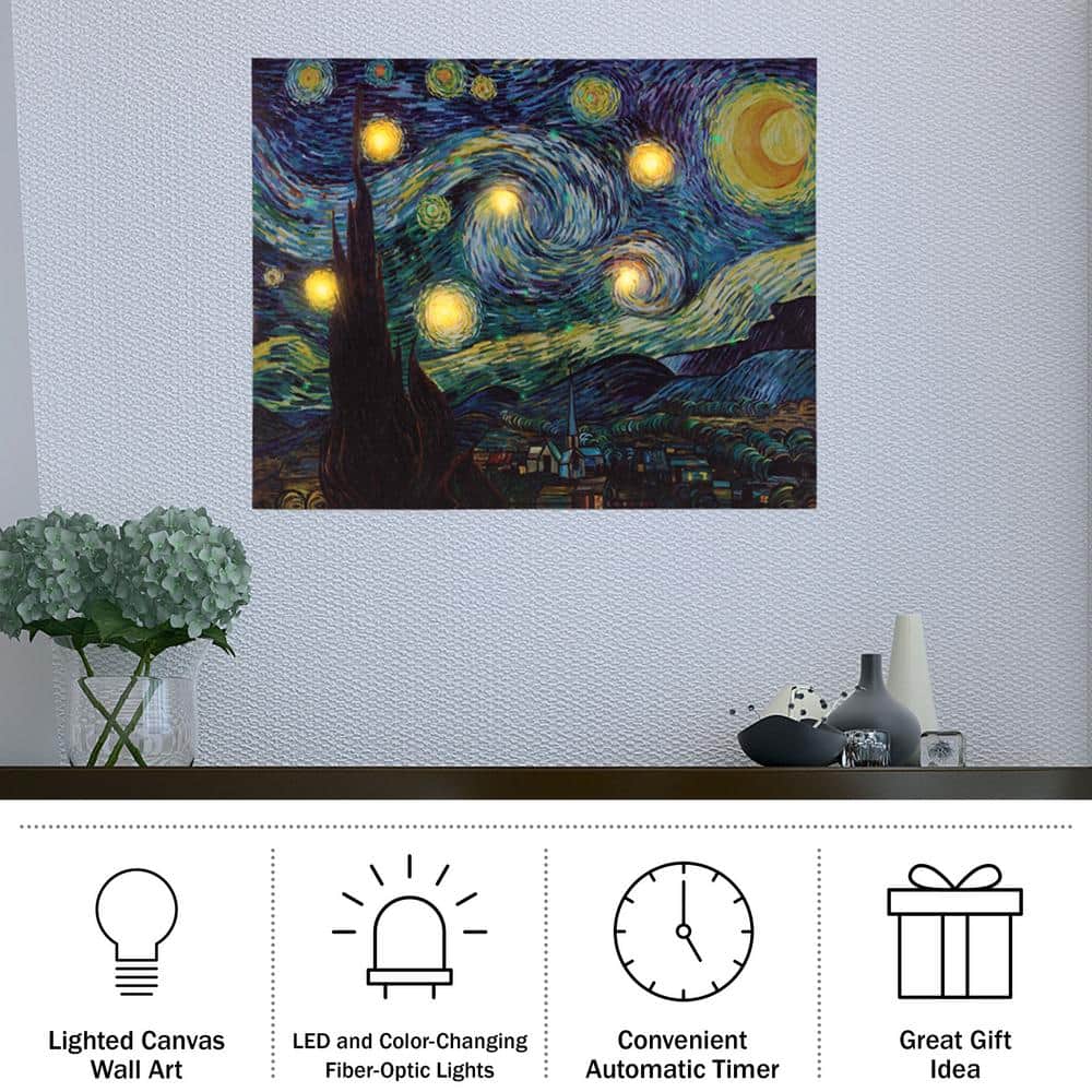 Van Gogh Starry Night Lighted Canvas and LED Candle Set
