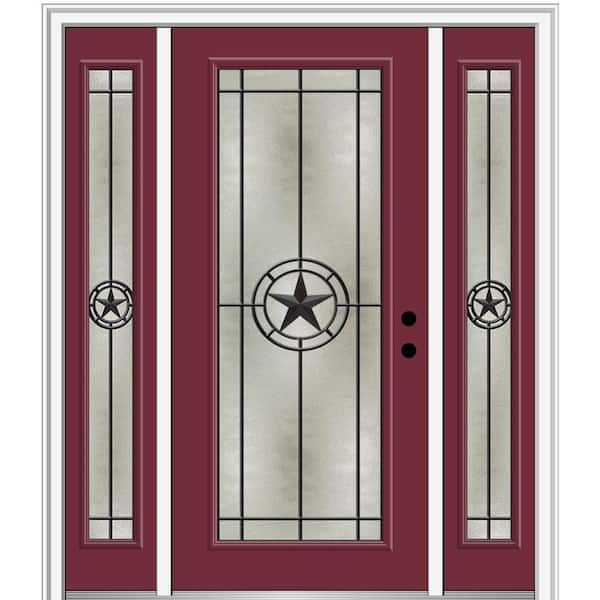 MMI Door Elegant Star 60 in. x 80 in. Left-Hand Inswing Full Lite Decorative Glass Burgundy Painted Fiberglass Prehung Front Door