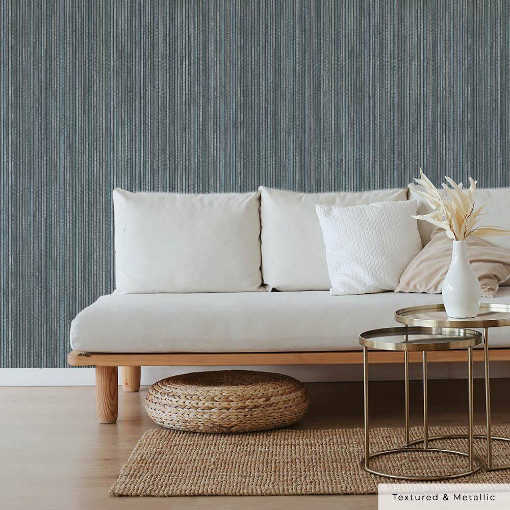 Chambray Blue Faux Grasscloth Textured Peel and Stick Wallpaper Roll