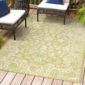 Tela Bohemian Textured Weave Floral Green/Cream 3 ft. x 5 ft. Indoor/Outdoor Area Rug