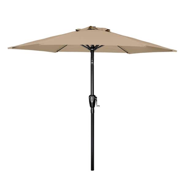 Unbranded 7.5 ft. Steel Push Button Crank Outdoor Patio Umbrella in Tan