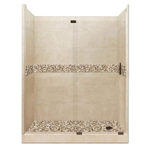 American Bath Factory Roma Grand Slider 42 in. x 60 in. x 80 in. Right Drain Alcove Shower Kit in Brown Sugar and Old Bronze Hardware