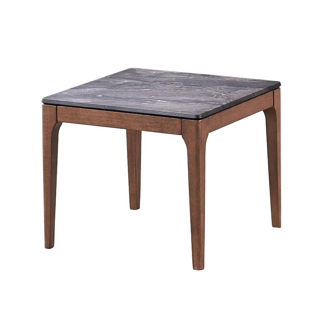 24" Walnut and Engineered Stone Square Side Table