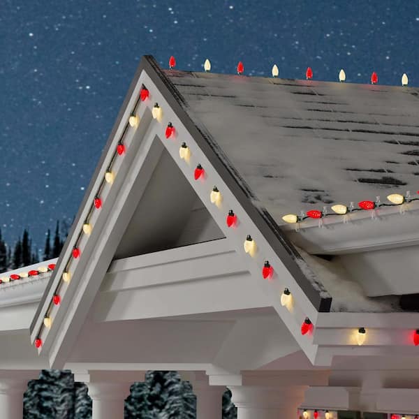 100 Count Red/Warm White Faceted C9 LED Lights