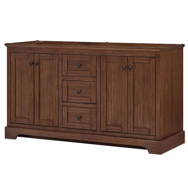 Avery 59.25 in. Bath Vanity Cabinet without Top in Dark Walnut with Matte Black Trim