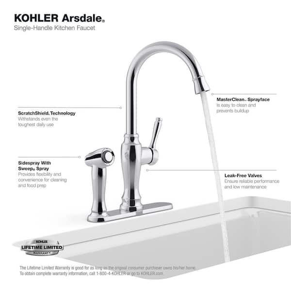 Arsdale Single-Handle Standard Kitchen Faucet in Vibrant Stainless with On-Deck Sidespray