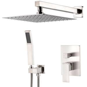Single Handle 2-Spray Wall Mount Shower Head with Hand Shower Faucet in Brushed Nickel (Valve Included)