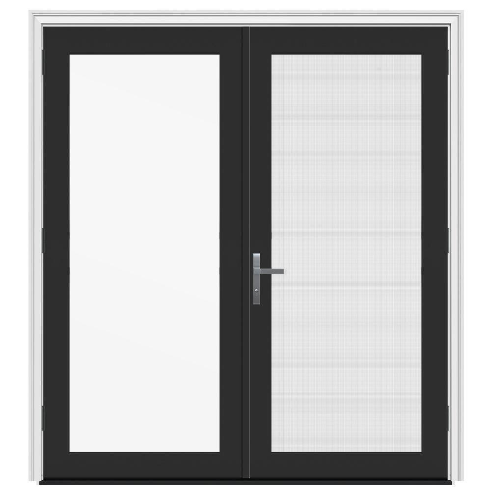 60 in. x80 in. F4500 Left-Hand/Outswing Black/White Fiberglass French Patio Door w/Impact Glass,Nickel Handle and Screen product image for price tracking