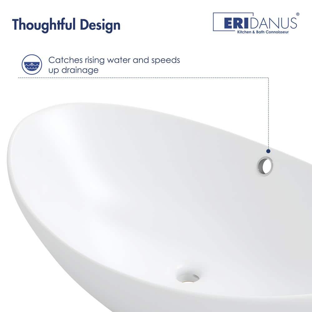 Eclisse 23" x 15" White Ceramic Oval Vessel Sink