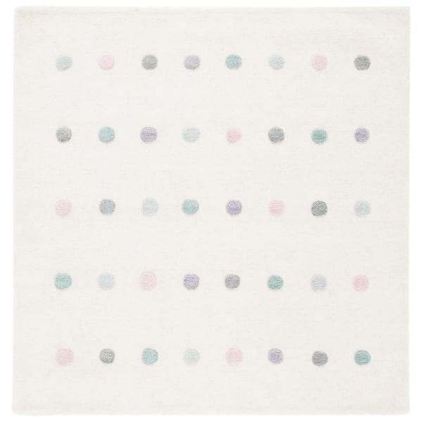 Kids 5 ft. x 5 ft. Ivory Polka-Dot Square Area Rug
