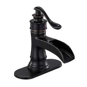 Single Handle Single Hole Waterfall Bathroom Faucet with Deck Plate Included in Oil Rubbed Bronze