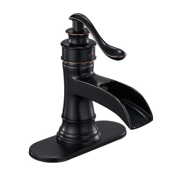 Unbranded Single Handle Single Hole Waterfall Bathroom Faucet with Deck Plate Included in Oil Rubbed Bronze