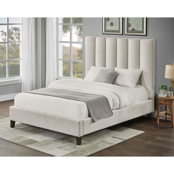 Serenique Wheat Beige Wood Frame Queen Platform Bed