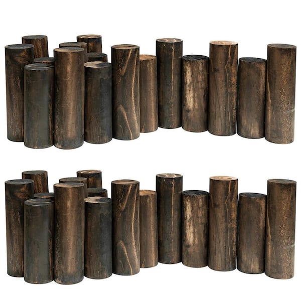 7 in. H x 3 ft. L Brown Wood Garden Edging, Natural Wooden Solid Log Fence Border Decorative (2-Pack)