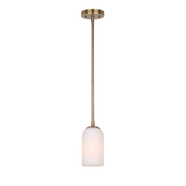 Novalee 60-Watt 1 Light Gold Contemporary Pendant Light with White Glass Shade