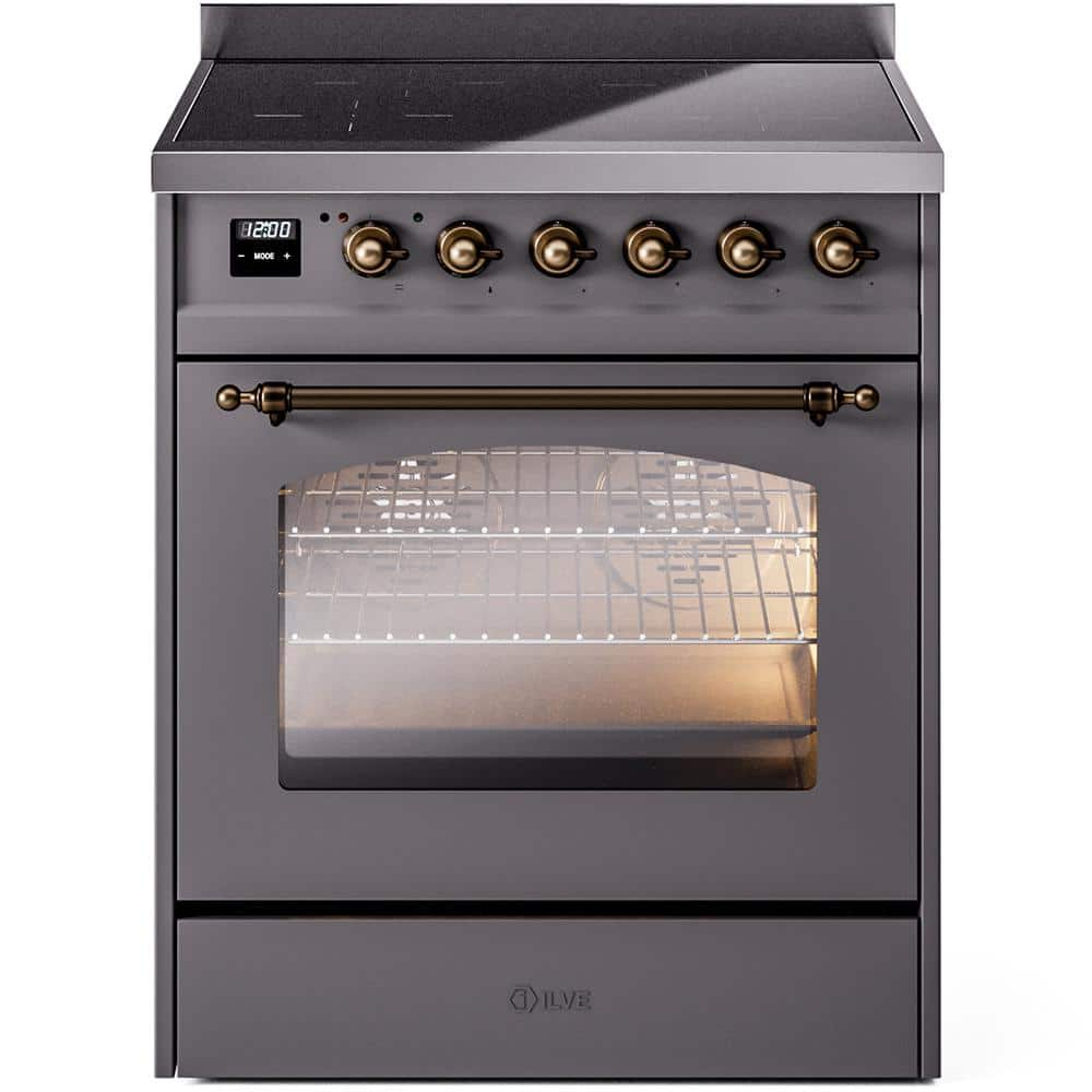 Nostalgie II 30 in. 4 Zone Freestanding Induction Range in Graphite Matte with Bronze -  ILVE, UPI304NMPMGB