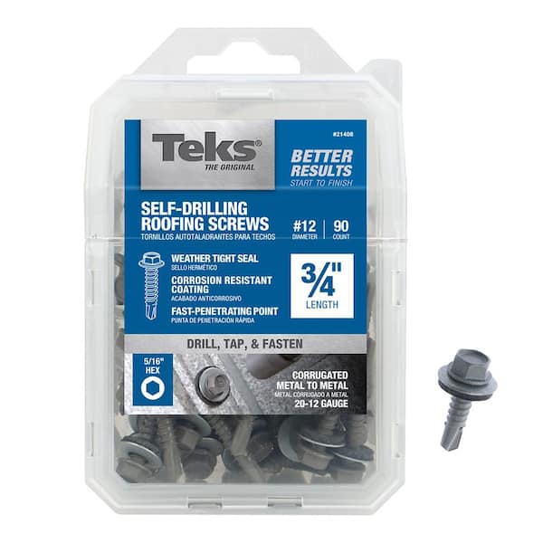 Teks #12 x 3/4 in. External Hex Washer Head Self Drilling Drill Point Roofing Screw (90-Pack)
