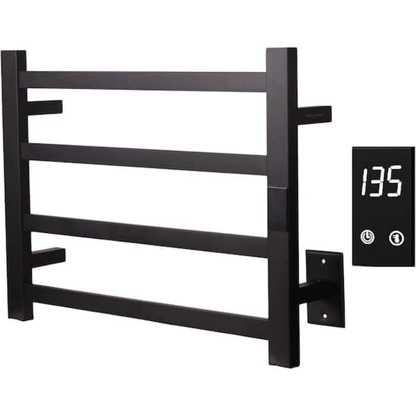 Super Thin 4 Bar Towel Warmer Hardwired Plug-in Electric Bath Accessory with Timer Matte Black Finish