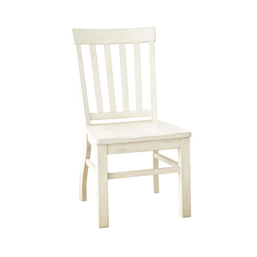 White High Back Wood Slat Side Chair Set