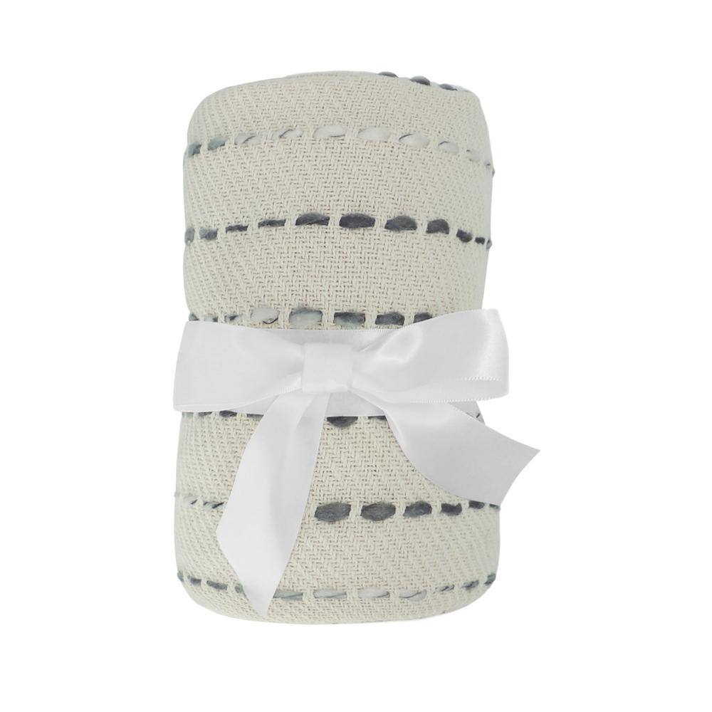 Gray and Cream Hand-Woven Cotton Blend Throw Blanket with Fringe