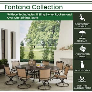 Fontana Bronze 9-Piece Aluminum Outdoor Dining Set, 8 Swivel Rocker Chairs and 95 in. x 60 in. Oval Table, All-Weather