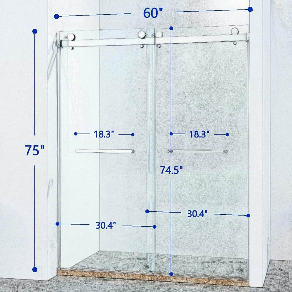 56-60" Frameless Clear Glass Double Sliding Shower Door in Matte Black