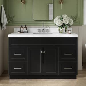 Hamlet 54.25 in. W x 22 in. D x 36 in. H Single Sink Freestanding Bath Vanity in Black with Carrara Quartz Top