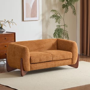 Nisant 62.5 in. Modern 2-Seat Boucle Fabric Upholstered Loveseat, Birch Wood Frame, Caramel Plus Brown