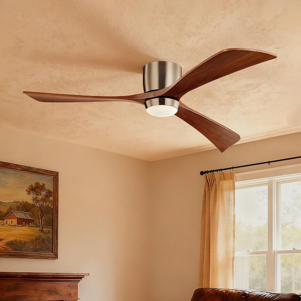 52 in. Indoor Brushed Nickel 3 Solid Wood Blades Integrated LED Ceiling Fan with Remote Control and Reversible DC Motor