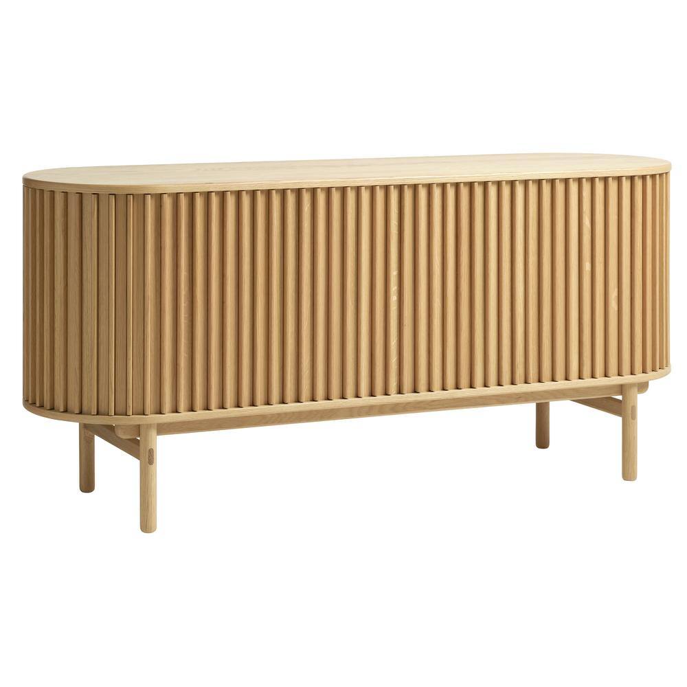 Natural Oak Mid-Century Modern Sliding Door Sideboard 63"W
