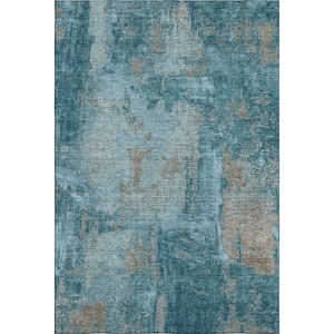 Mayfield Premium Machine Washable Abstract AMF989 Teal 3 ft. x 5 ft. Area Rug