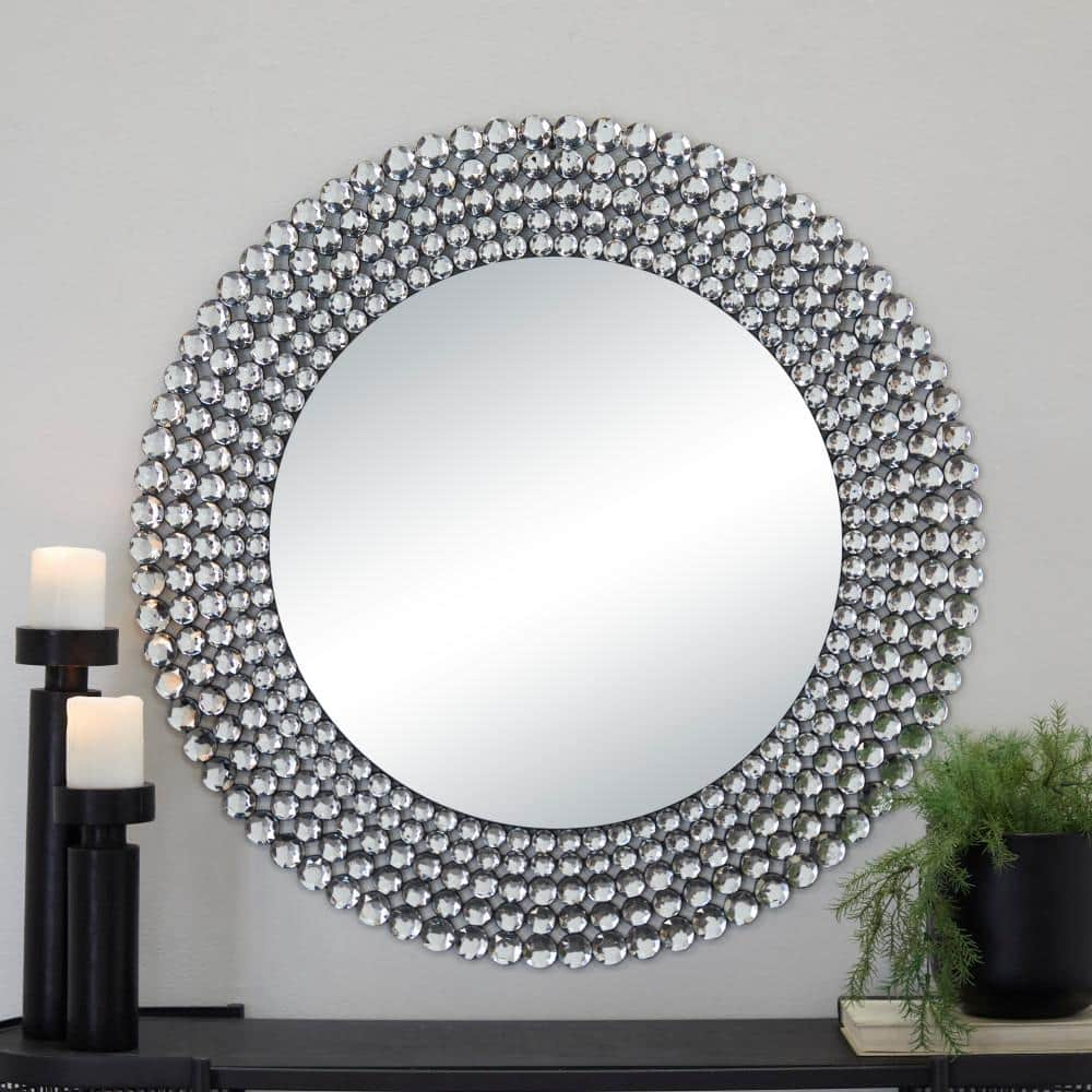 Litton Lane 36 in. x 36 in. Round Framed Silver Starburst Wall Mirror ...