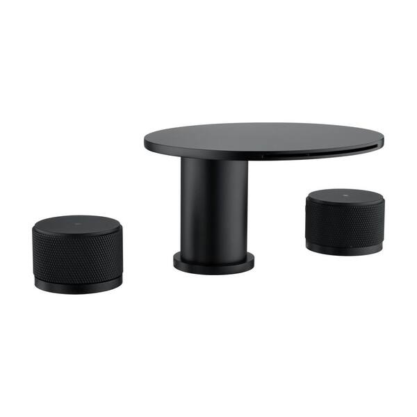 Deck Mount Double Handle Bathroom Sink Faucet 8 in. Widespread Bathroom Faucet in Matte Black
