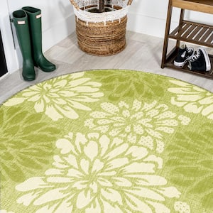 Zinnia Modern Floral Textured Weave Green/Cream 5 ft. Round Indoor/Outdoor Area Rug