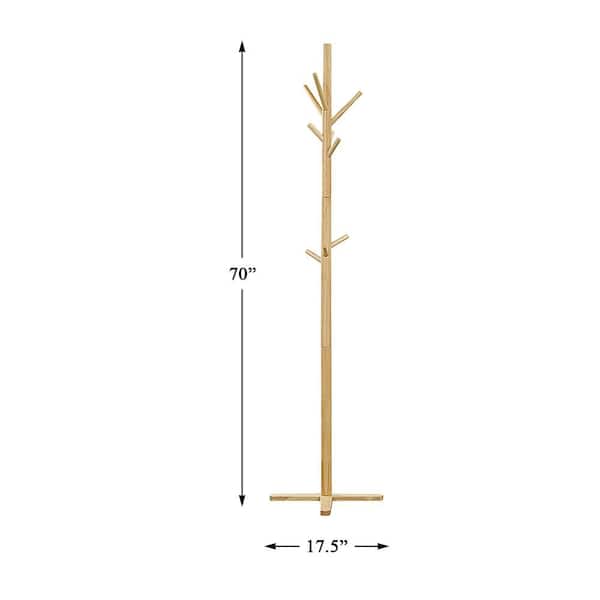 Lazzara Blasey 70 in. Solid Wood Coat Rack in Natural Finish