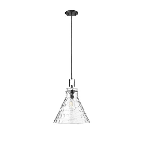 Millennium Lighting Barlon 60-Watt 1-Light Matte Black Pendant-Light Clear Water Shade