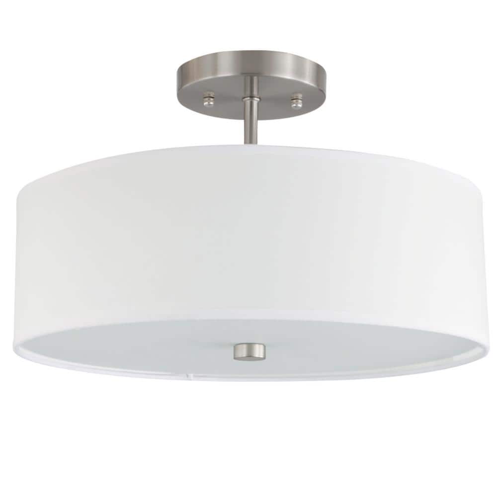 5.5 in. H 3-Light Satin Chrome Semi-Flush Mount with Laminated Fabric Shade
