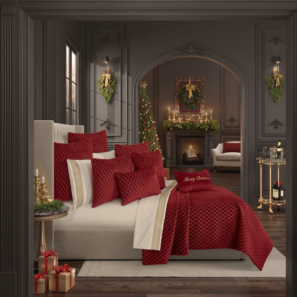 Grandeur Crimson Embroidered Square Throw Pillow Set