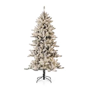 6 ft. Pre-Lit Flocked Slim Fir Artificial Christmas Tree with 300 Warm White Lights