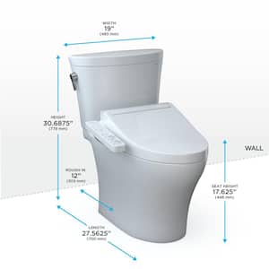 Aquia IV Arc 12 in. Rough In Two-Piece 0.9/1.28 GPF Dual Flush Elongated Toilet in Cotton White with C2 Washlet Seat