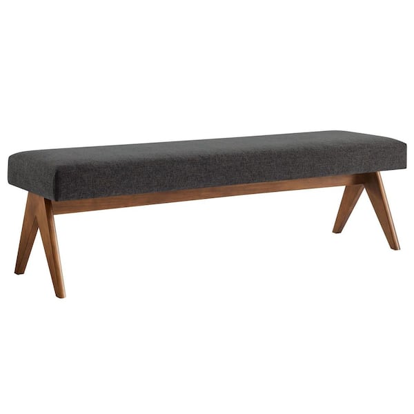 Modway Lyra 63 in.  Dark Gray Heathered Fabric Upholstered Bedroom Bench
