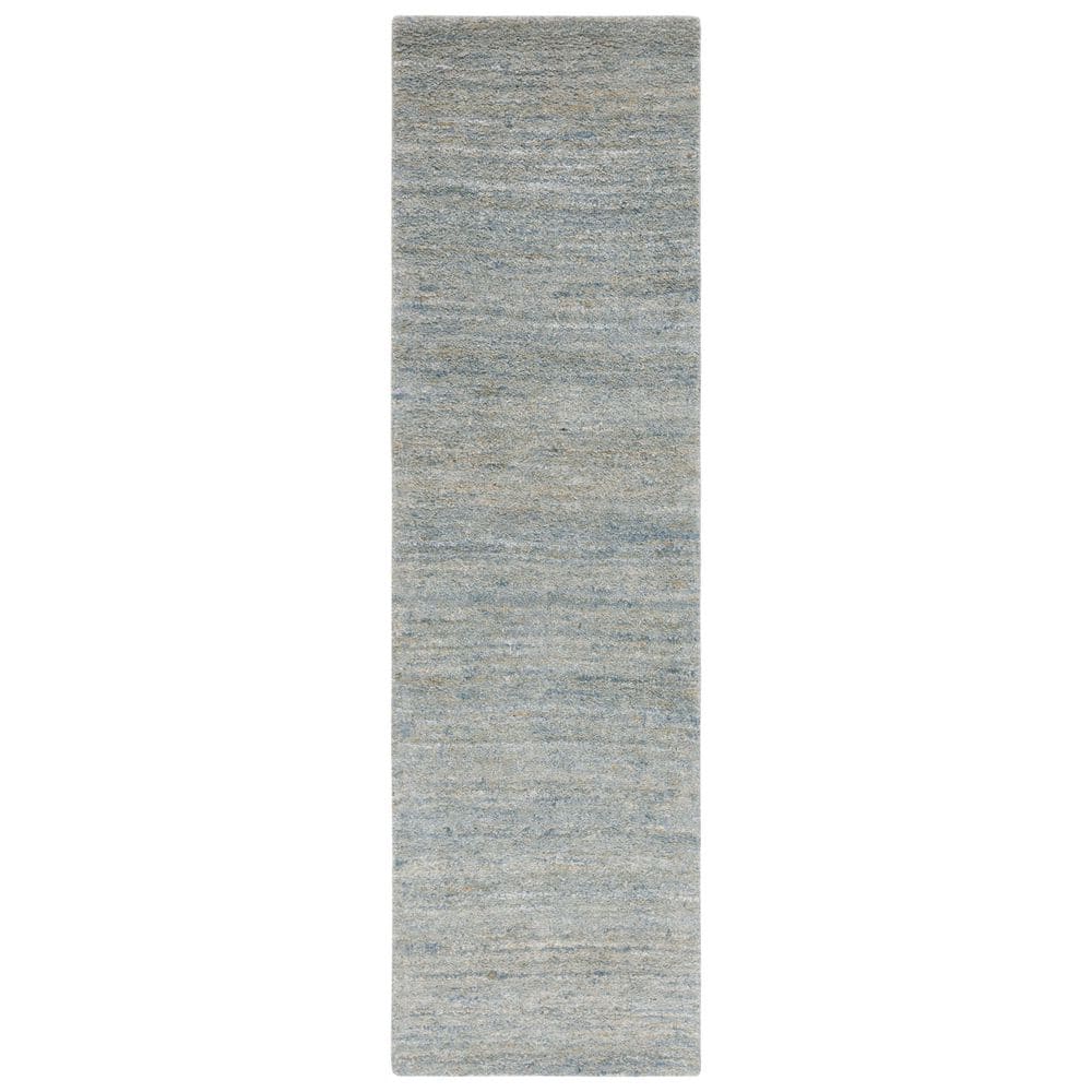 Handmade Blue and Olive Wool Tufted Runner Rug