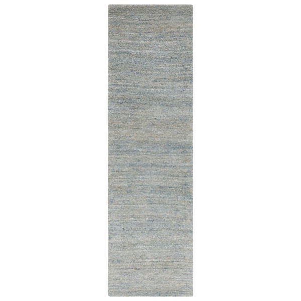 Himalaya Blue/Olive 2 ft. x 6 ft. Solid Color Runner Rug
