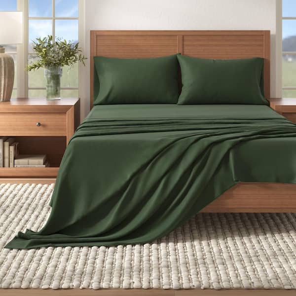 Green 4-Piece Turkish Cotton Flannel California King Sheet Set